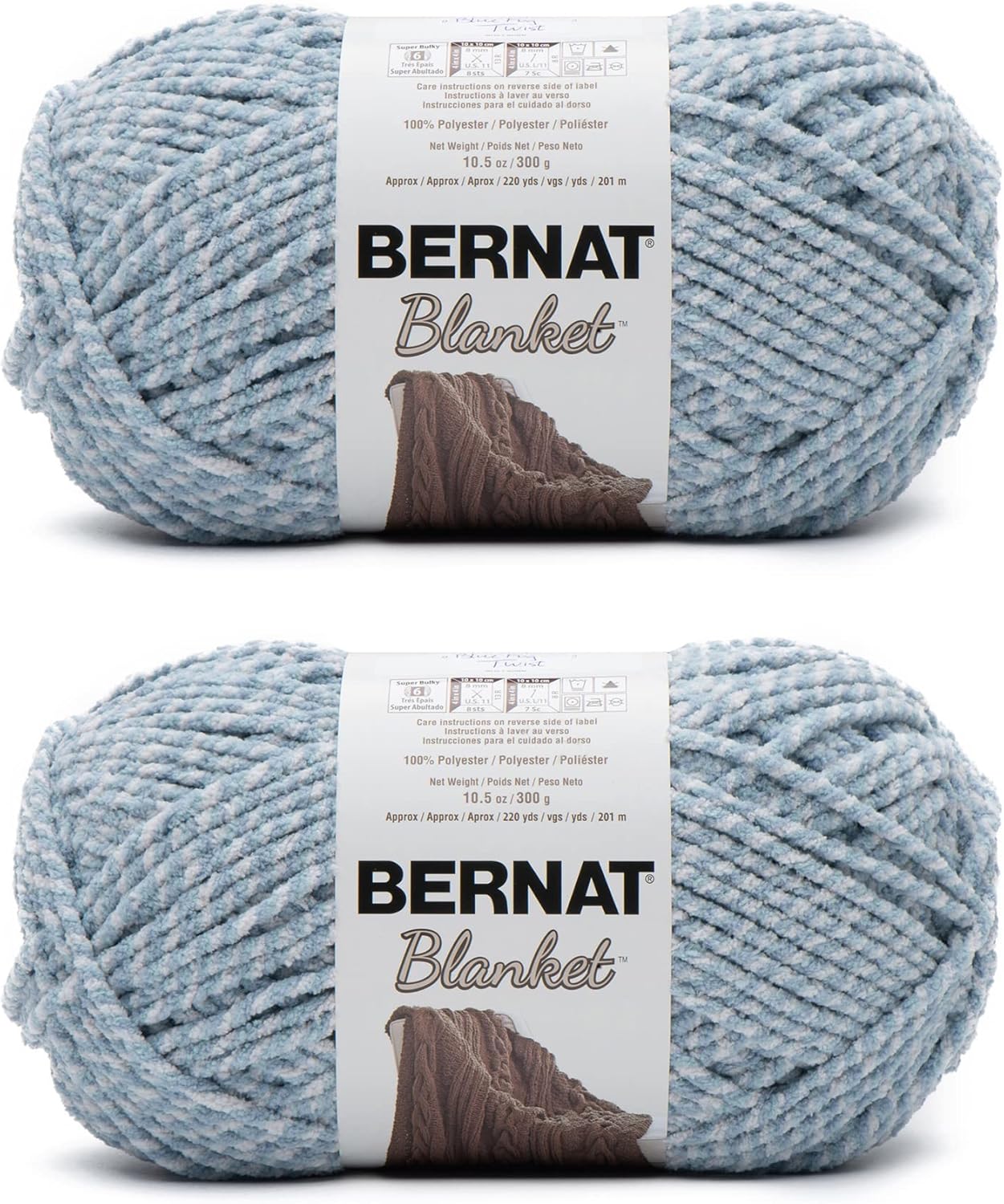 Bernat Blanket Blue Fog Twist Yarn - Super Bulky 2 Pack