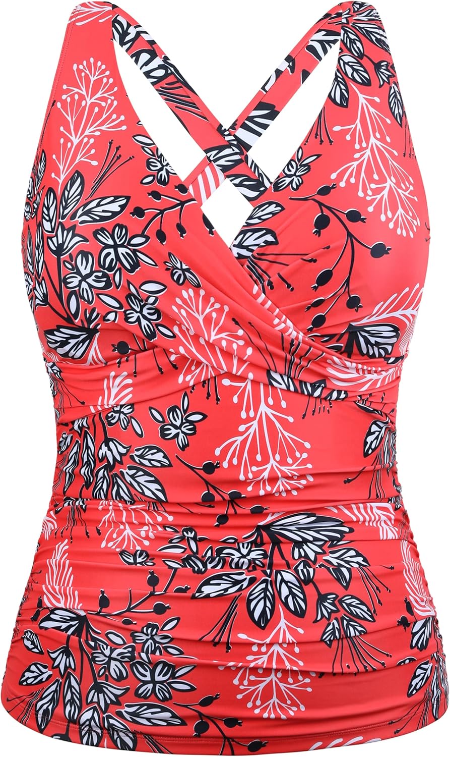 Firpearl Underwire Tankini Top for Big Bust with Tummy Control