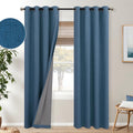 Denim Blue Blackout Curtains 84 in Length - Thick Linen Texture