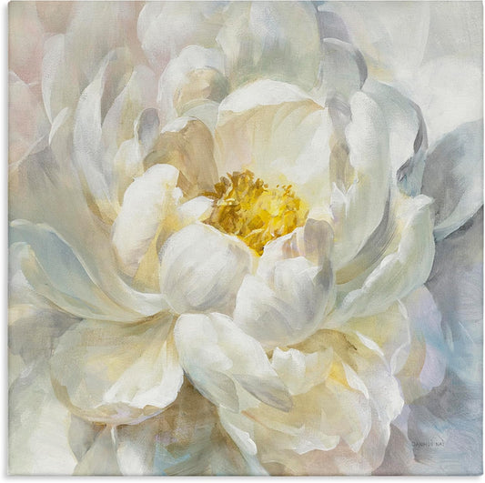 Delicate Flower Petals Soft White Yellow Painting Canvas Art