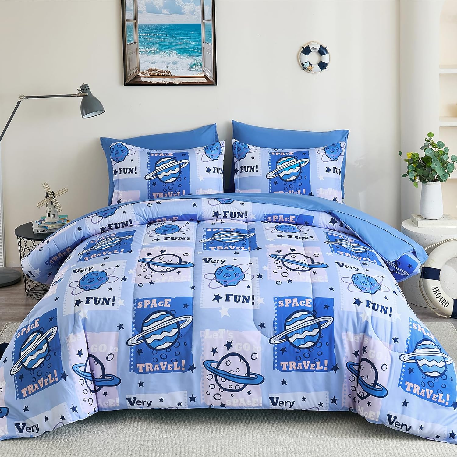 Drucon Kids Space Comforter Set Bed in A Bag Twin Size 6 Piece