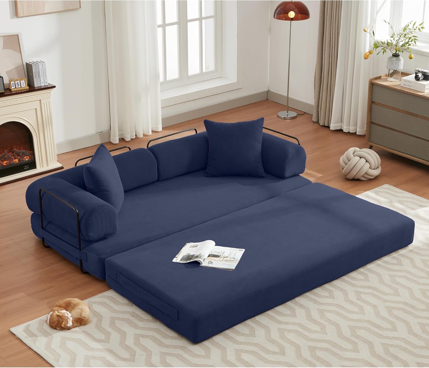 Convertible Sleeper Sofa Bed with Cylindrical Pillow for Comfort