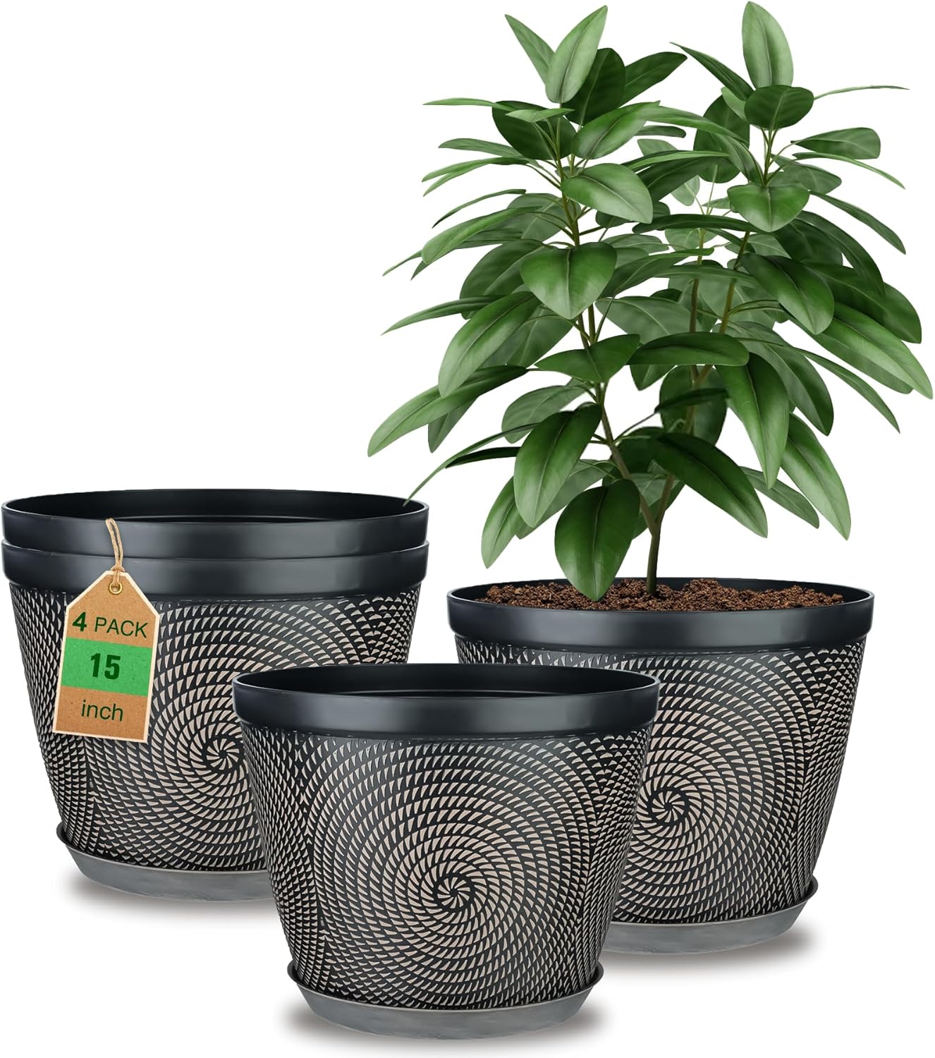 Large 15 Inch Plant Pots with Drainage Holes for Indoor Outdoor