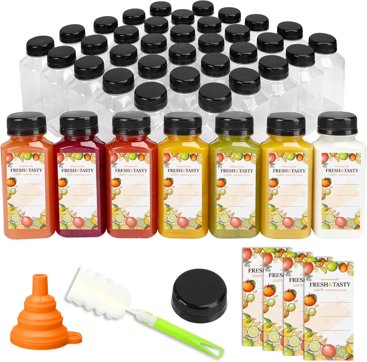 TOMNK 45pcs 8oz Plastic Juice Bottles for Smoothies and Juicing