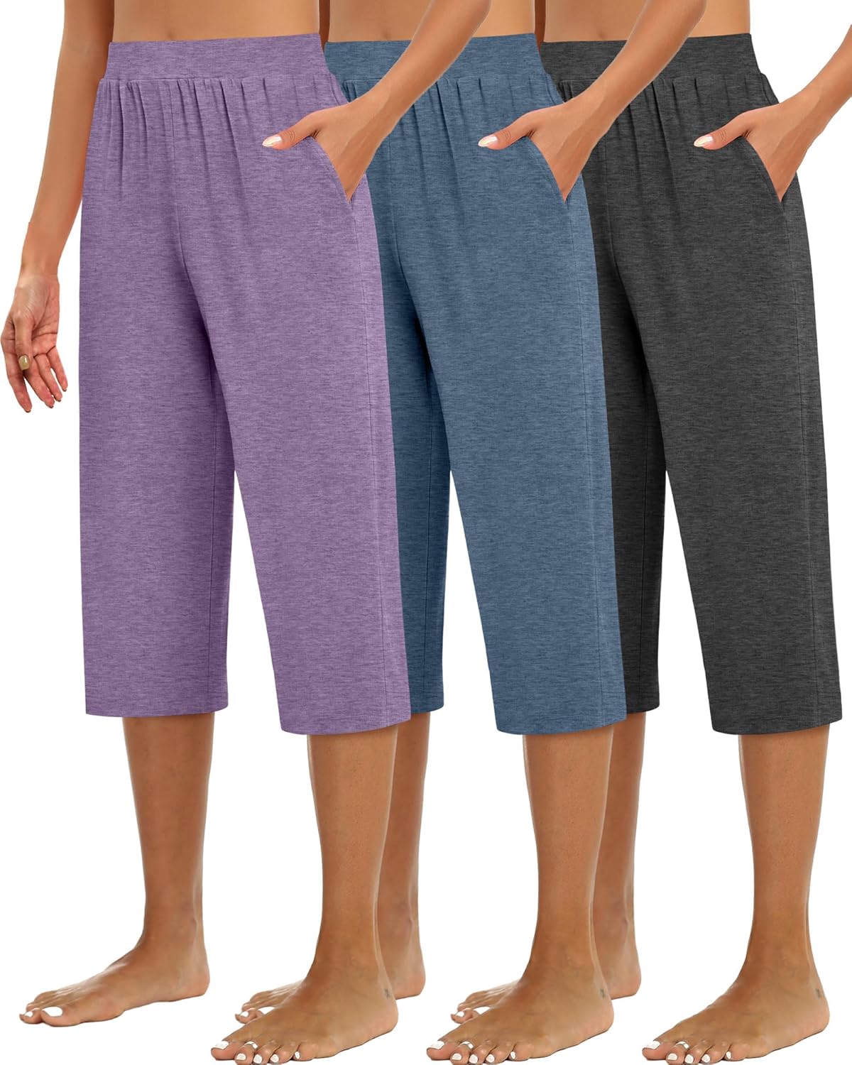 Huukeay Women's Capri Sweatpants: Cozy Wide Leg Jogger Pants
