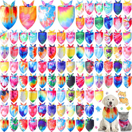 100 Pcs Tie Dye Dog Bandanas for Stylish Pet Accessories