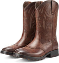 Rollda Ostrich Texture Cowboy Boots for Men Mid-Calf - Square Toe