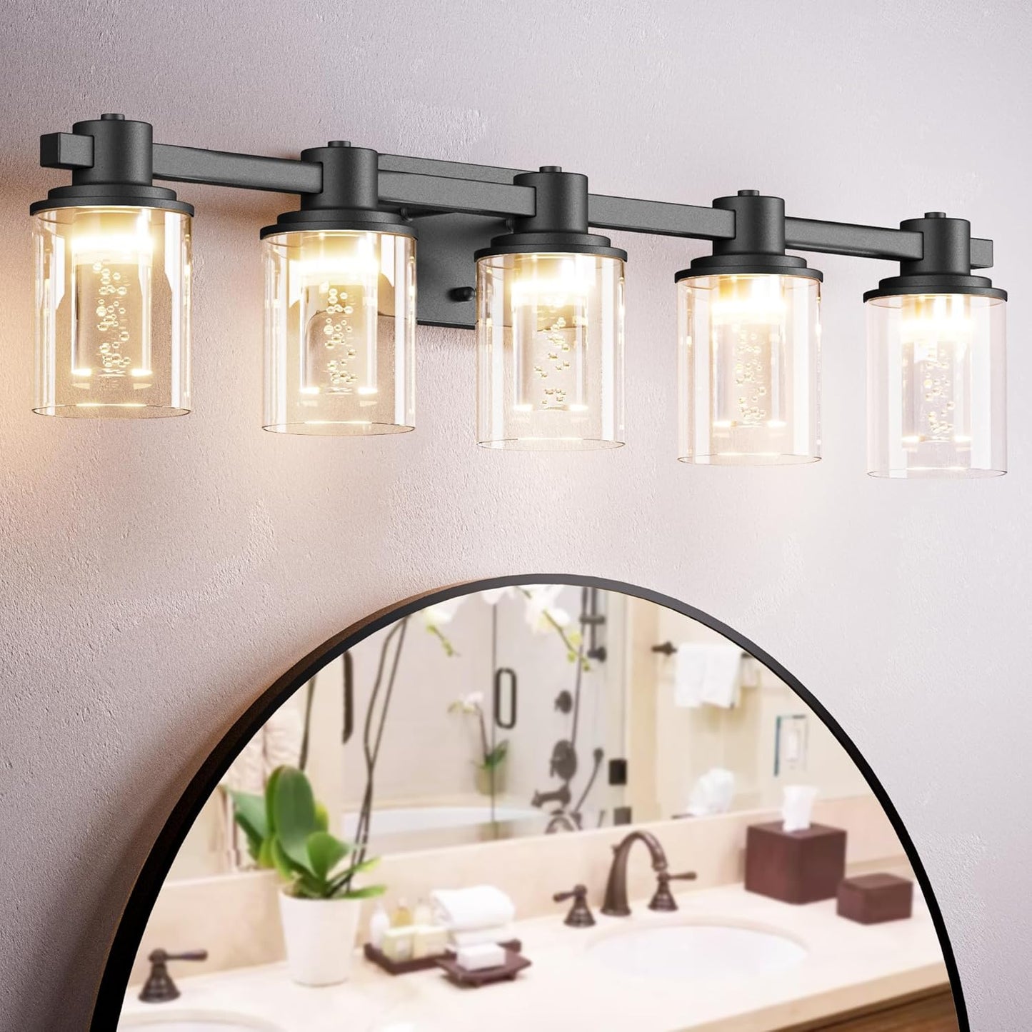 Quntis 5-Light Black Bathroom Light Fixture with Color Modes