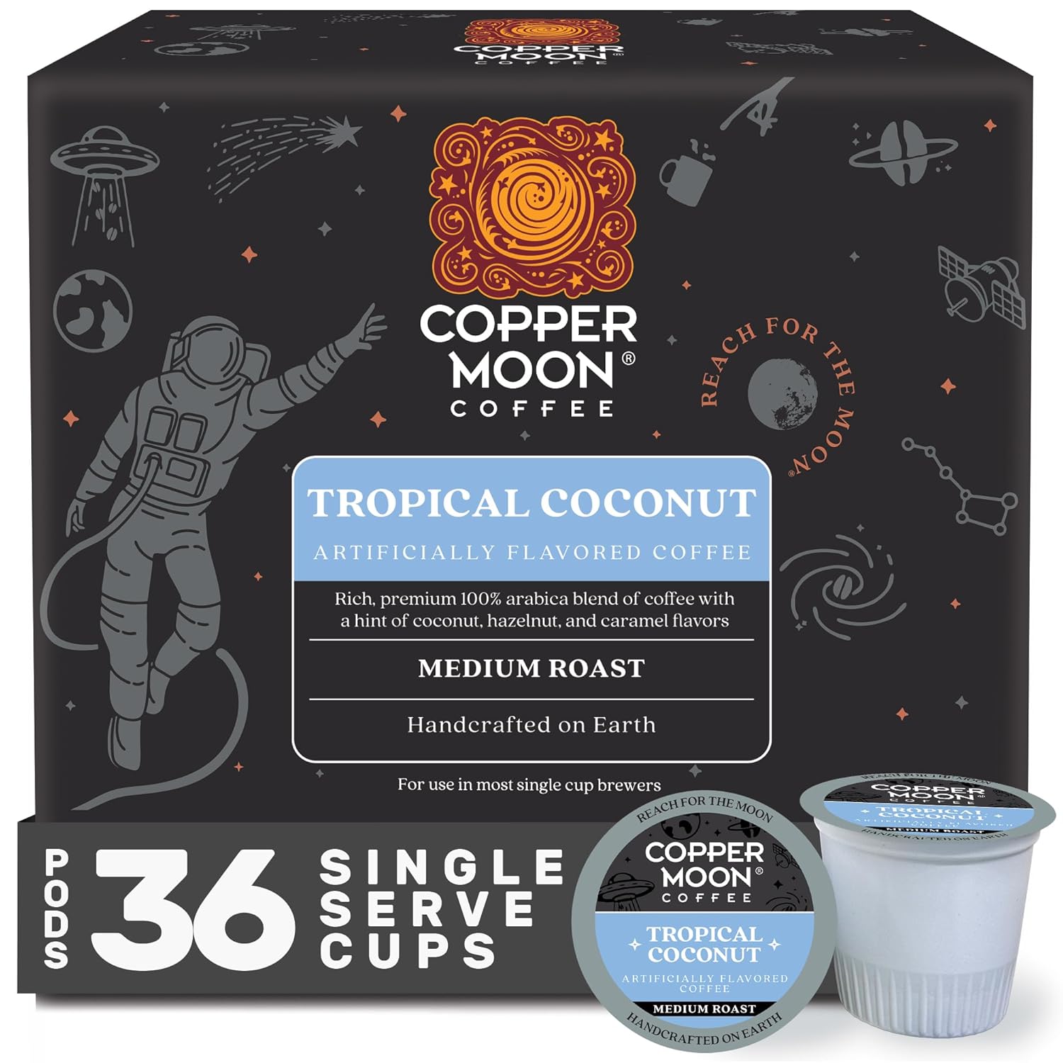 Copper Moon Tropical Coconut Coffee Pods - 36 Count