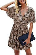 KIRUNDO Women's Summer Ruffle V Neck Mini Dress - Flowy High Waist