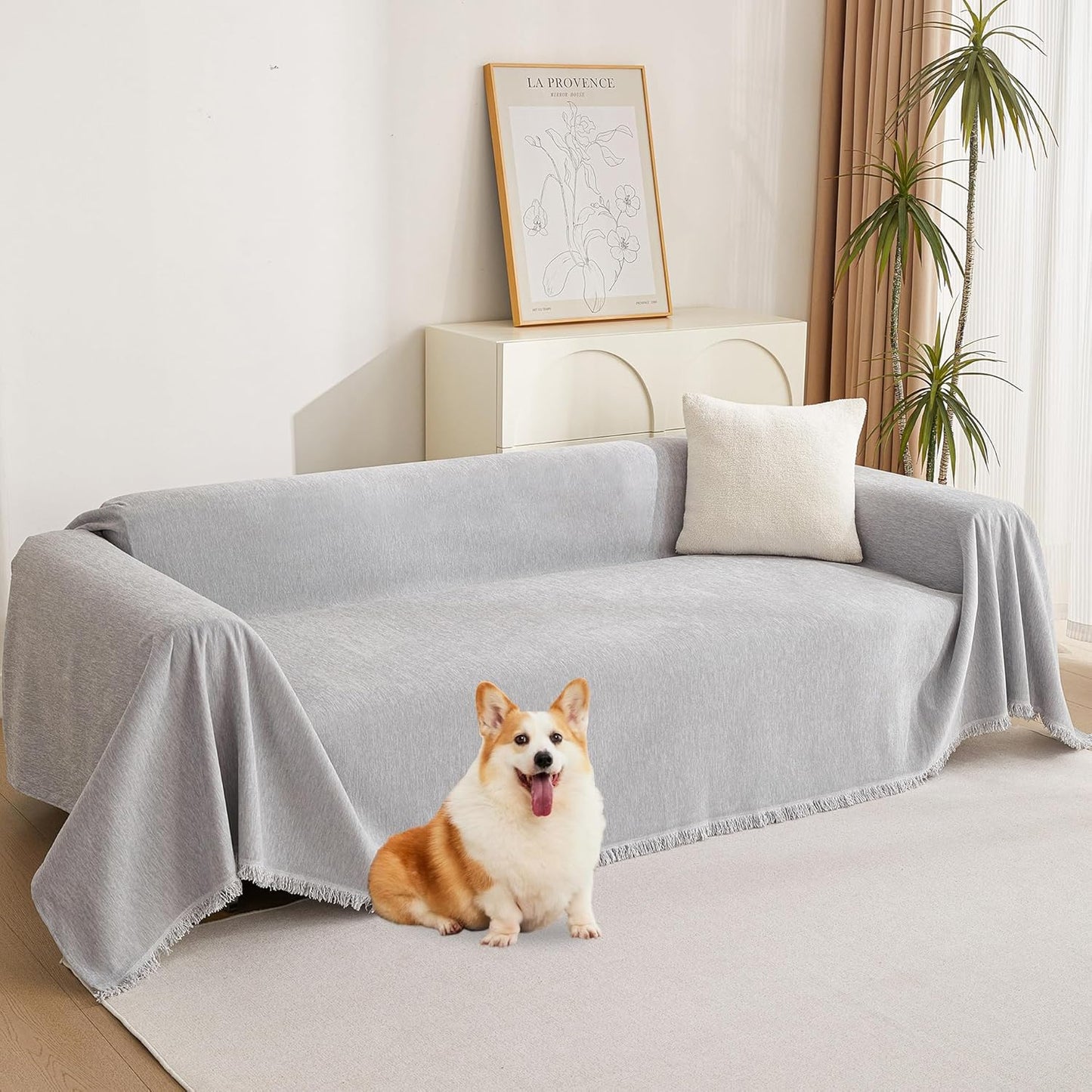 MYSKY HOME Couch Cover for Pets - Light Grey Chenille Sofa Cover