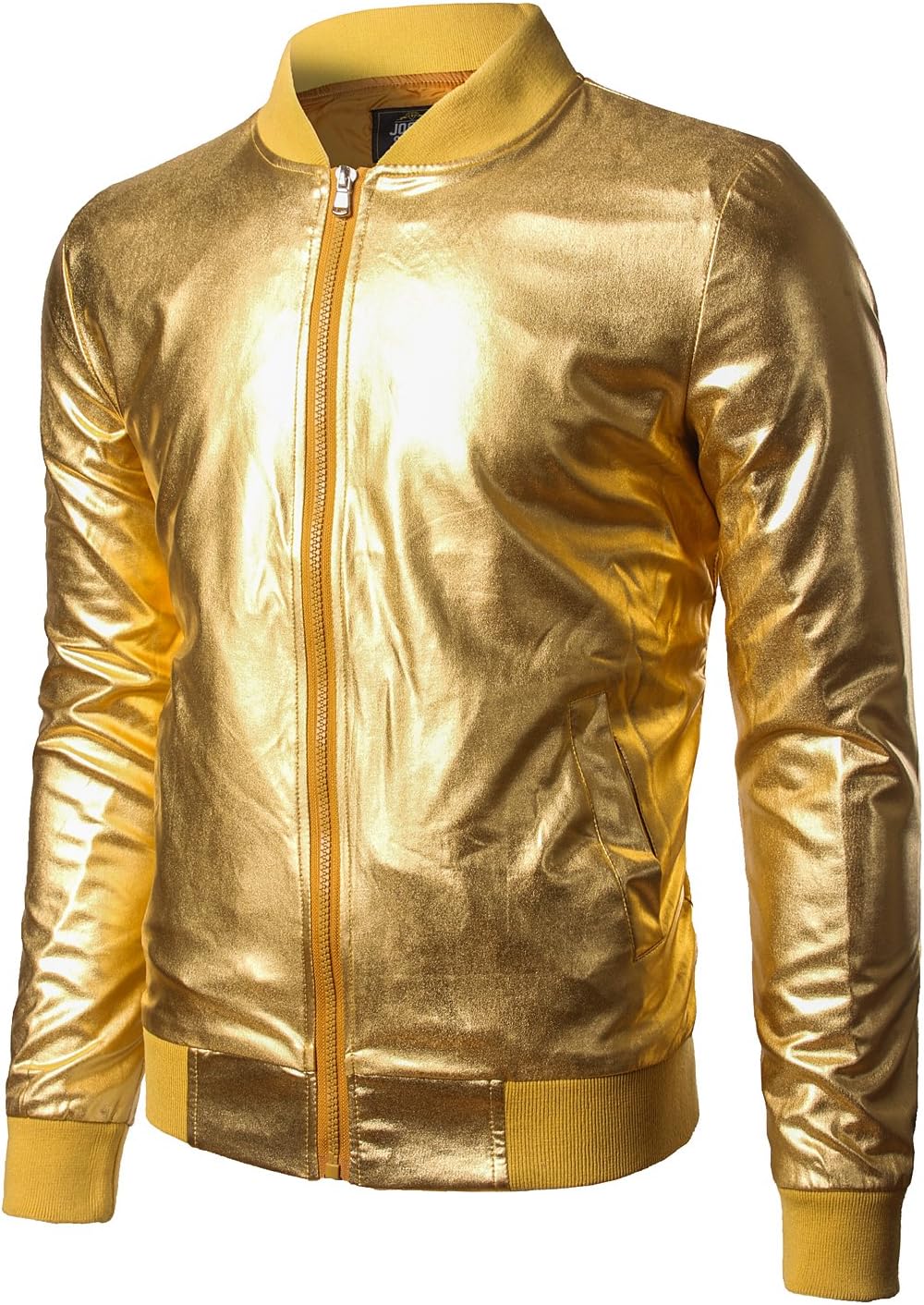 JOGAL Men's Metallic Silver Jacket for 70fts Disco Costume Fun