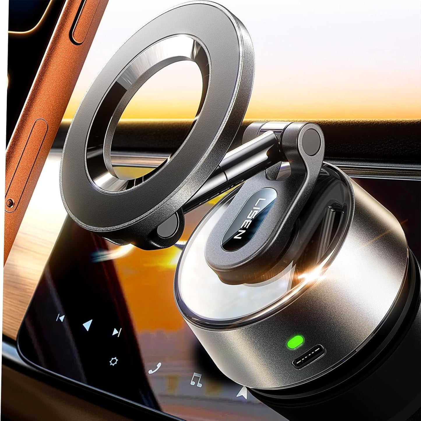 LISEN SuctionPro Phone Holder for Car with Electric Vacuum