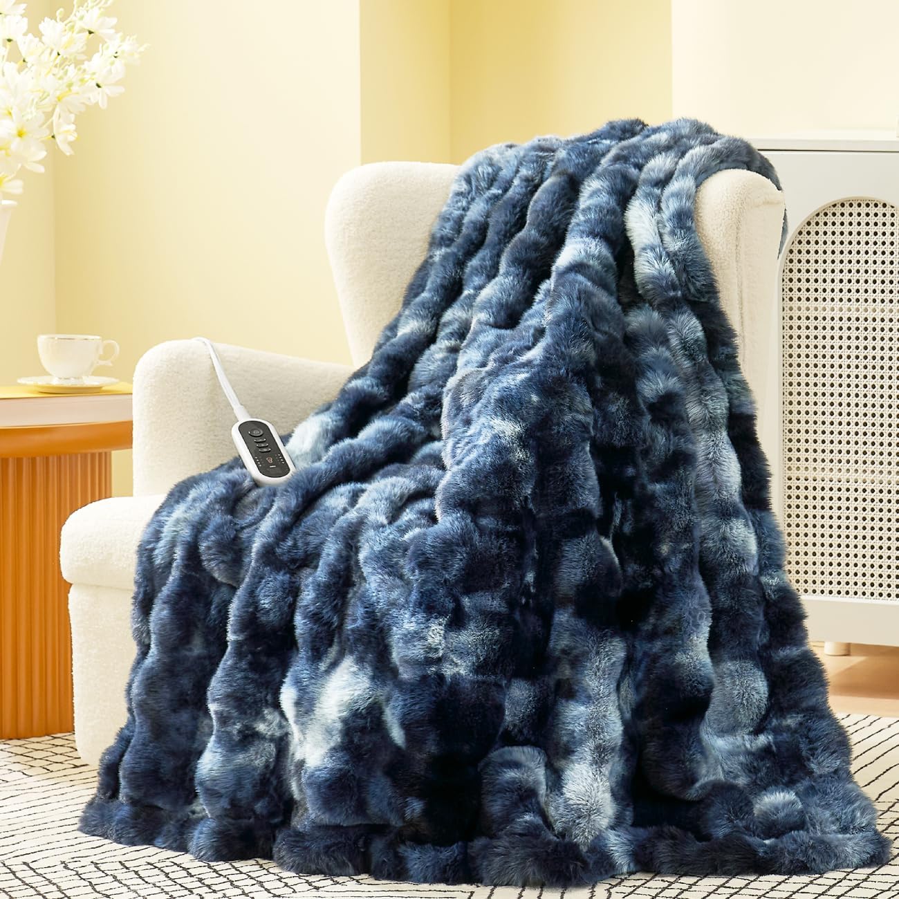 Heated Bubble Faux Fur Blanket - Luxury Tie-Dye Electric Throw