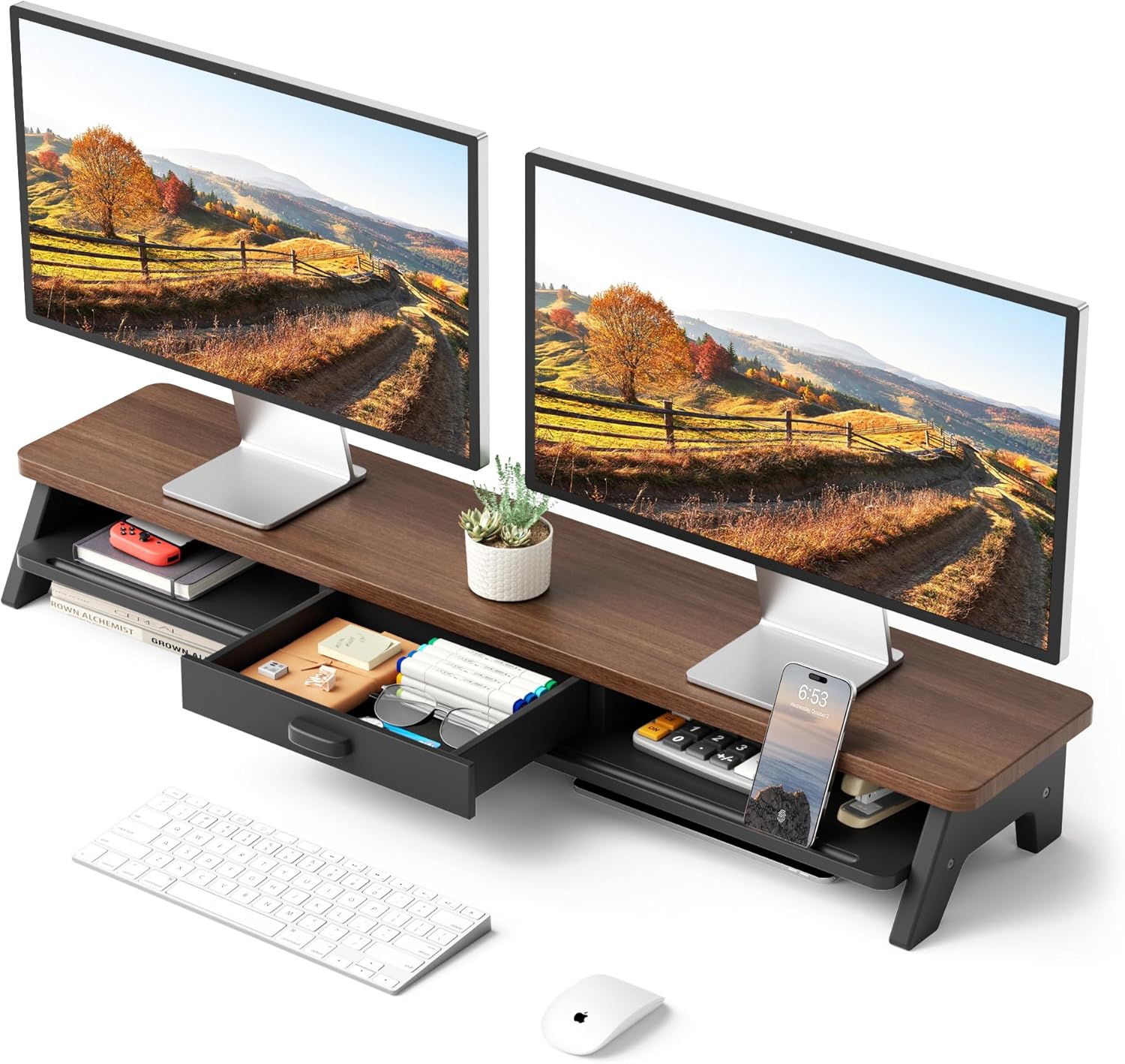 Dual Monitor Stand Riser with LED Light for Ergonomic Setup