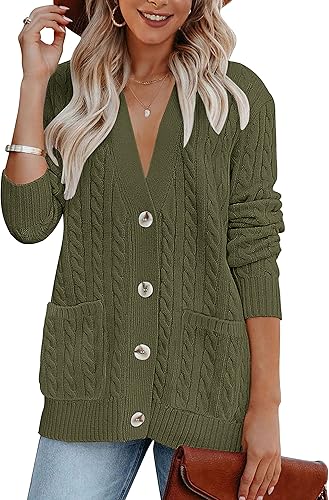 MEROKEETY Women's Long Sleeve Cable Knit Cardigan Sweater Coat