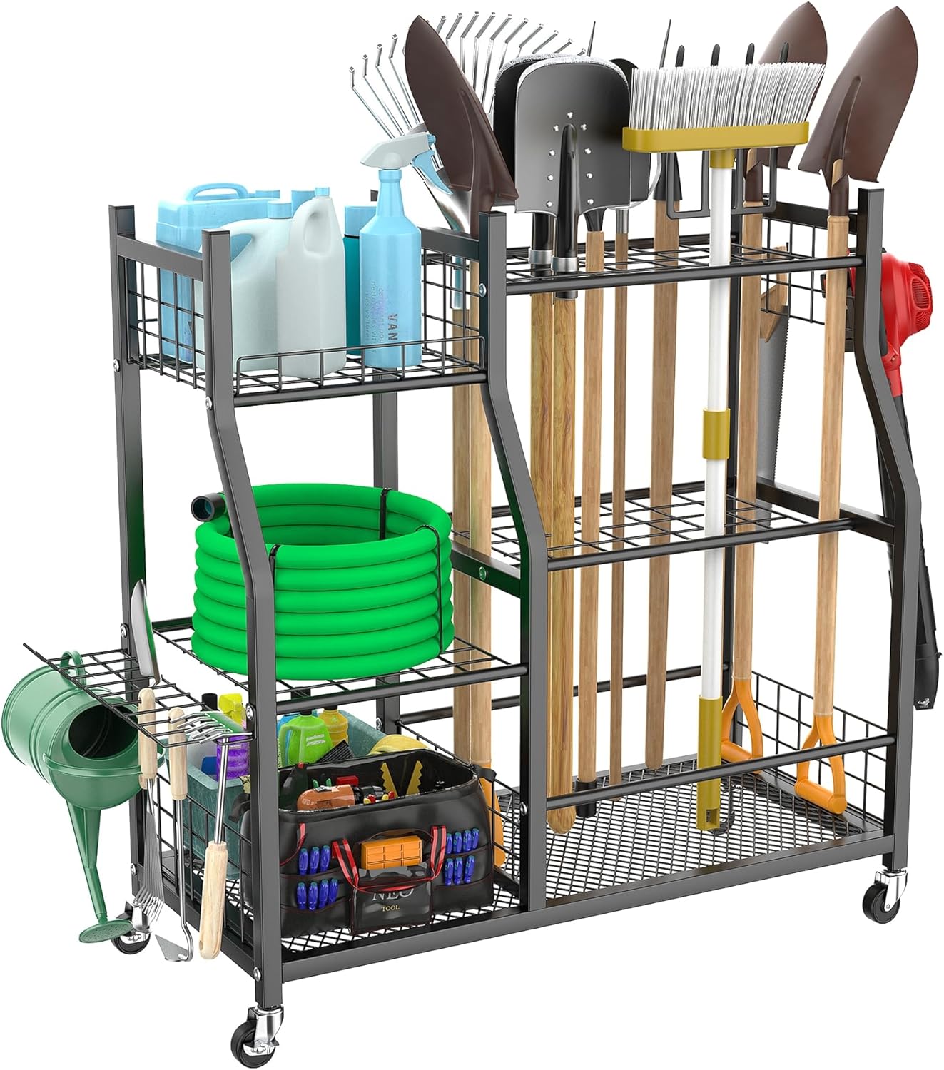 Garden Tool Organizer with Wheels for Easy Storage and Access