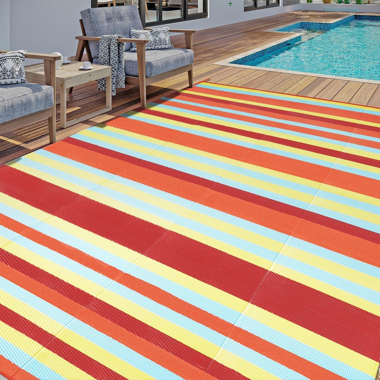 Outdoor Waterproof Rug 8ftx10ft for Camping and RV Use