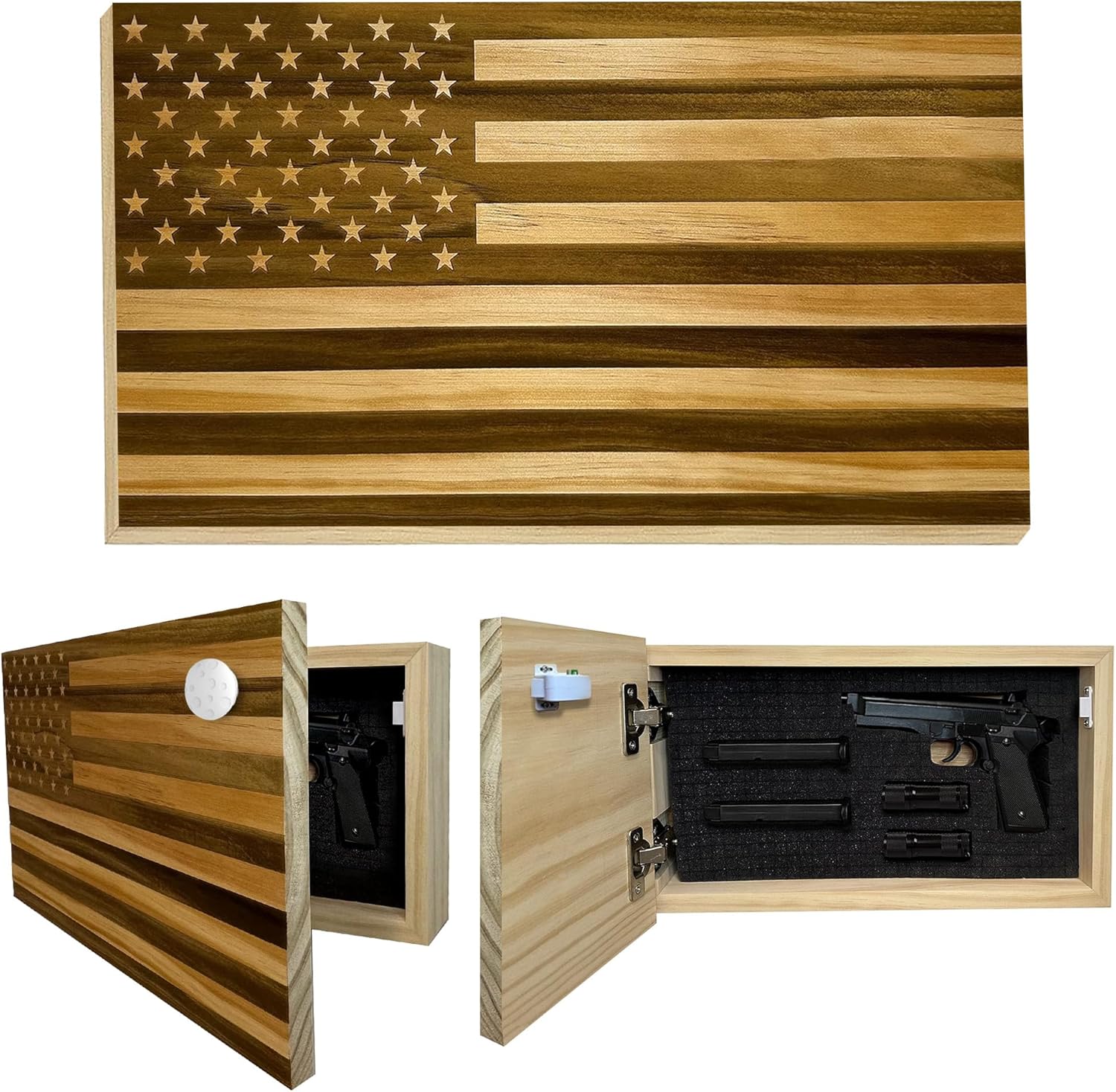 American Flag Hidden Gun Safe - Quick Access Concealment Shelf
