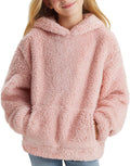 Girls Fuzzy Fleece Pullover Hoodie with Hood and Pocket - Cozy Loose