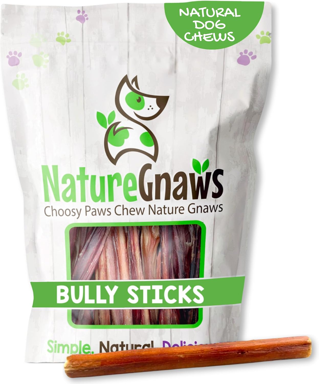 Nature Gnaws Thin Bully Sticks for Dogs - Natural Chew Treats