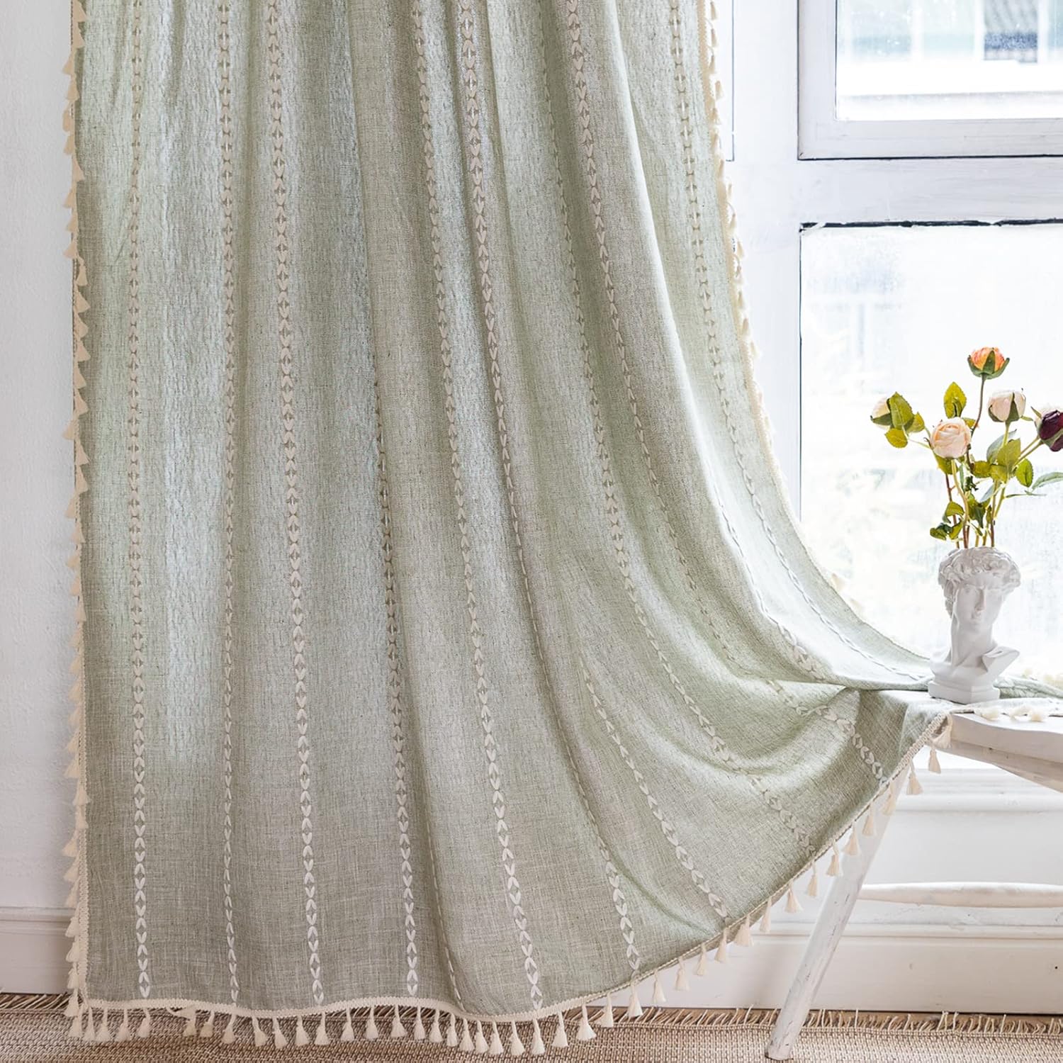 RoomTalks Green Modern Farmhouse Textured Curtains for Chic Decor