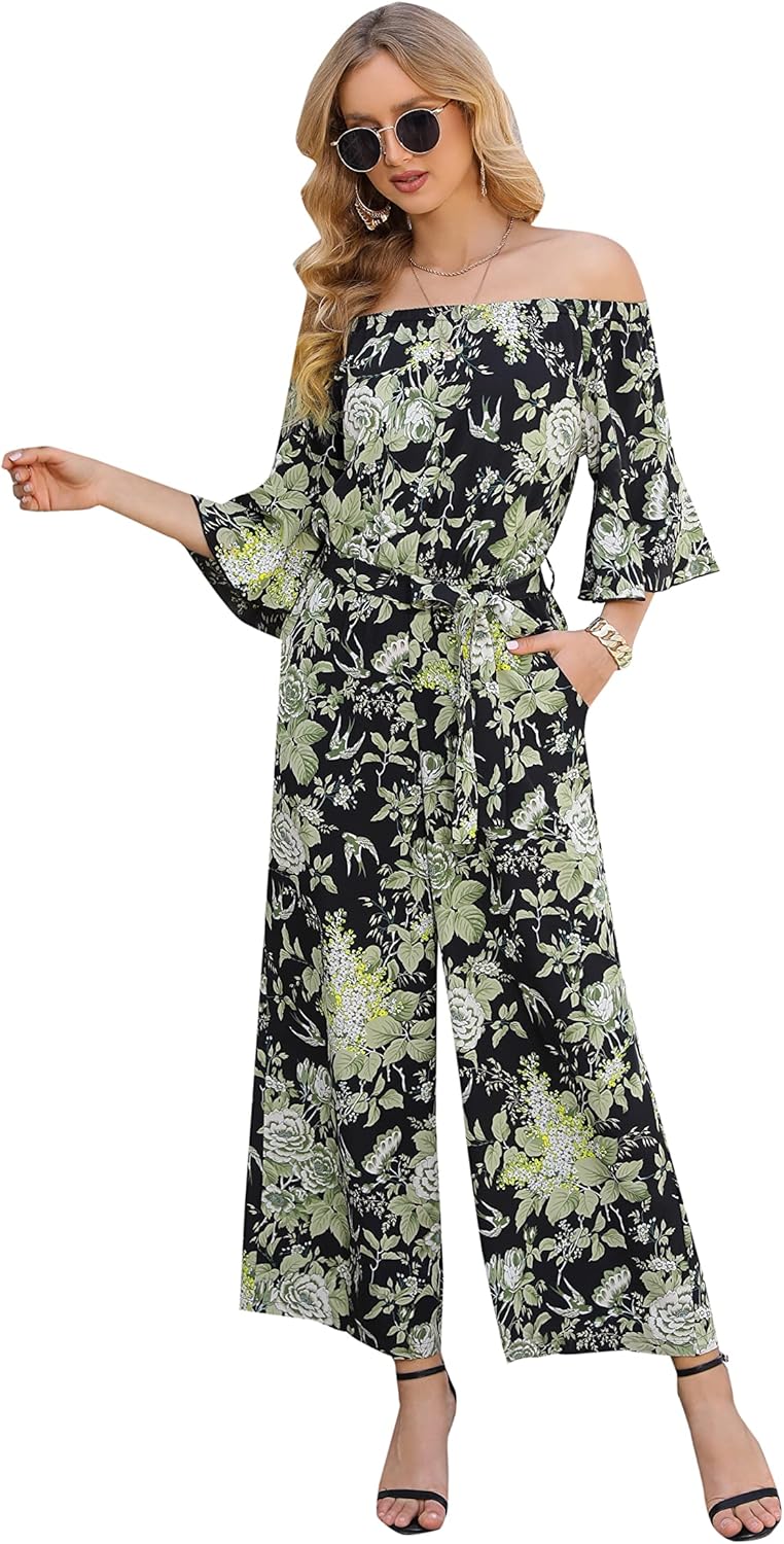 Floral Off Shoulder Wide Leg Jumpsuit for Women 2025 Fashion