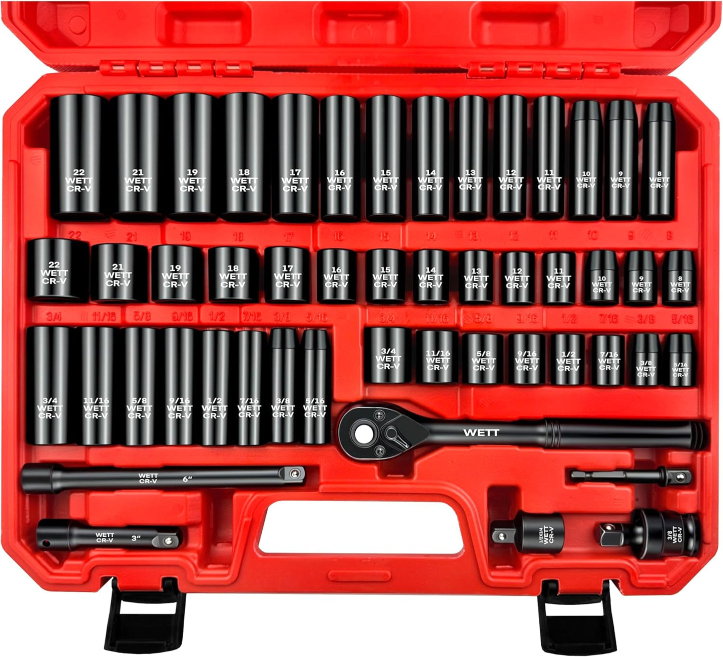 WETT 3/8 Drive Impact Socket Set with Adjustable Ratchet Handle