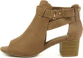 Women's Cutout Side Strap Mid Black Chunky Heel Bootie