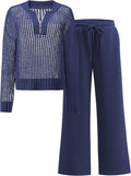 ANRABESS Womens 2 Piece Crochet Knit Half Zip Set - Comfortable Travel