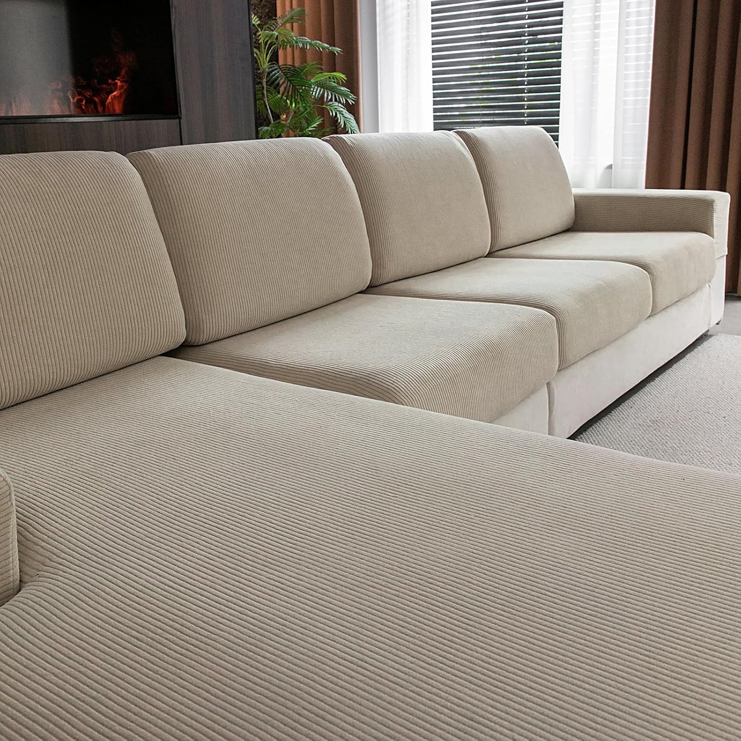 Wear Resistant Stretch Sofa Covers for Pets - Light Brown 3 Pieces