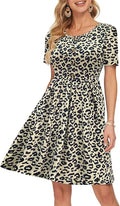 AUSELILY Women's Short Sleeve Pleated Loose Swing Casual Dress