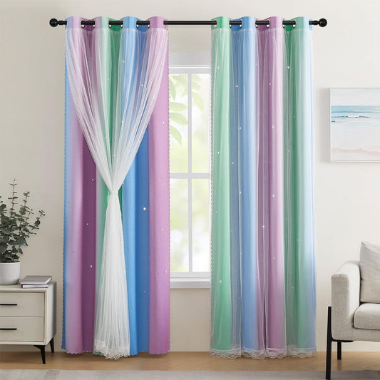 XiDi Blackout Curtains for Girls Bedroom with Rainbow Design