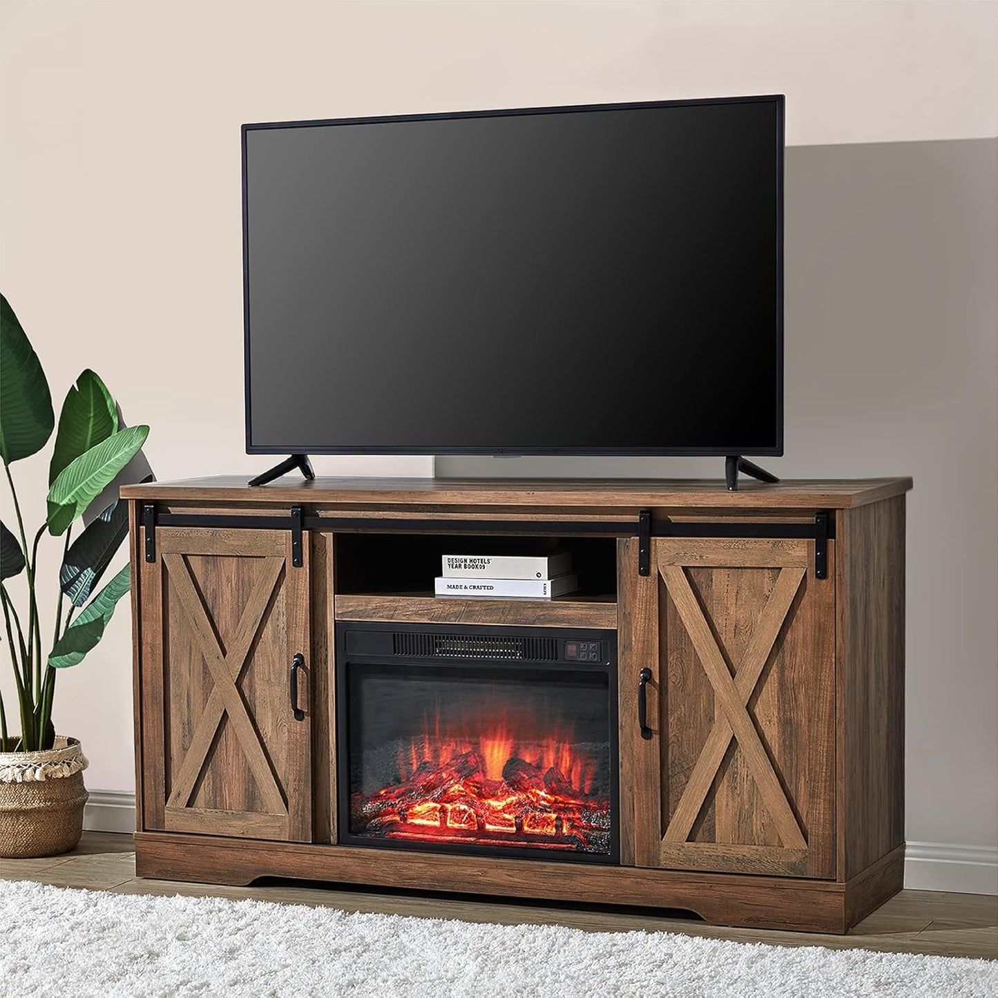Farmhouse Fireplace TV Stand - Stylish Storage Solution