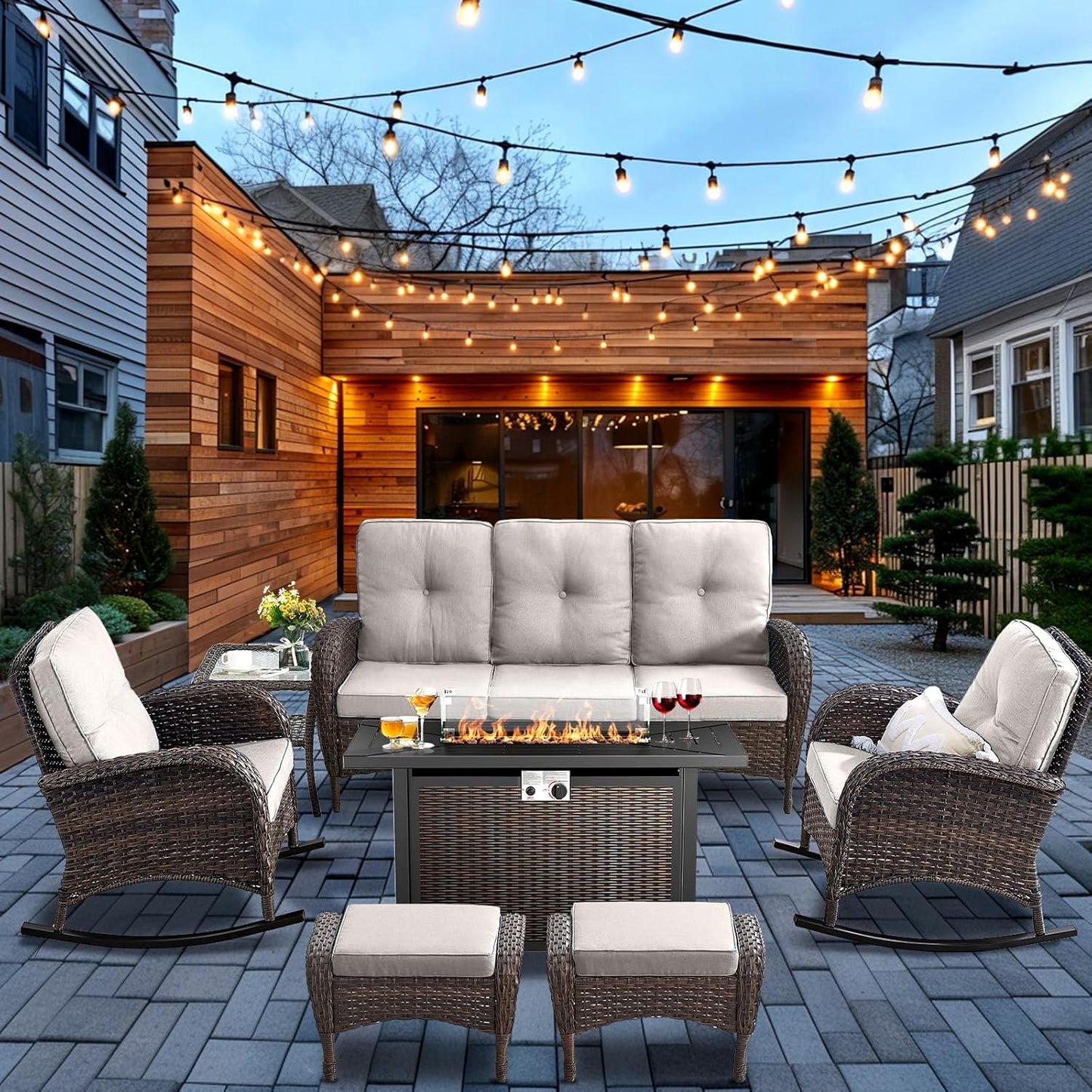 HUMMUH 7-Piece Outdoor Patio Furniture Set with Fire Pit