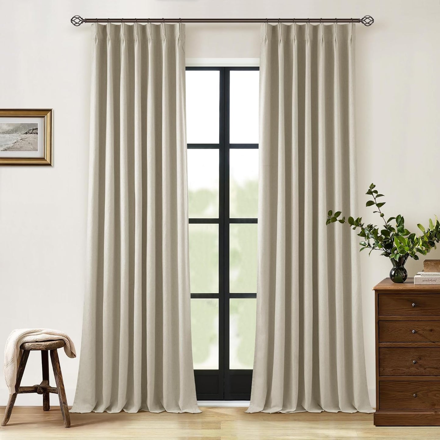 Neutral Pinch Pleat Linen Blackout Curtains for Elegant Spaces