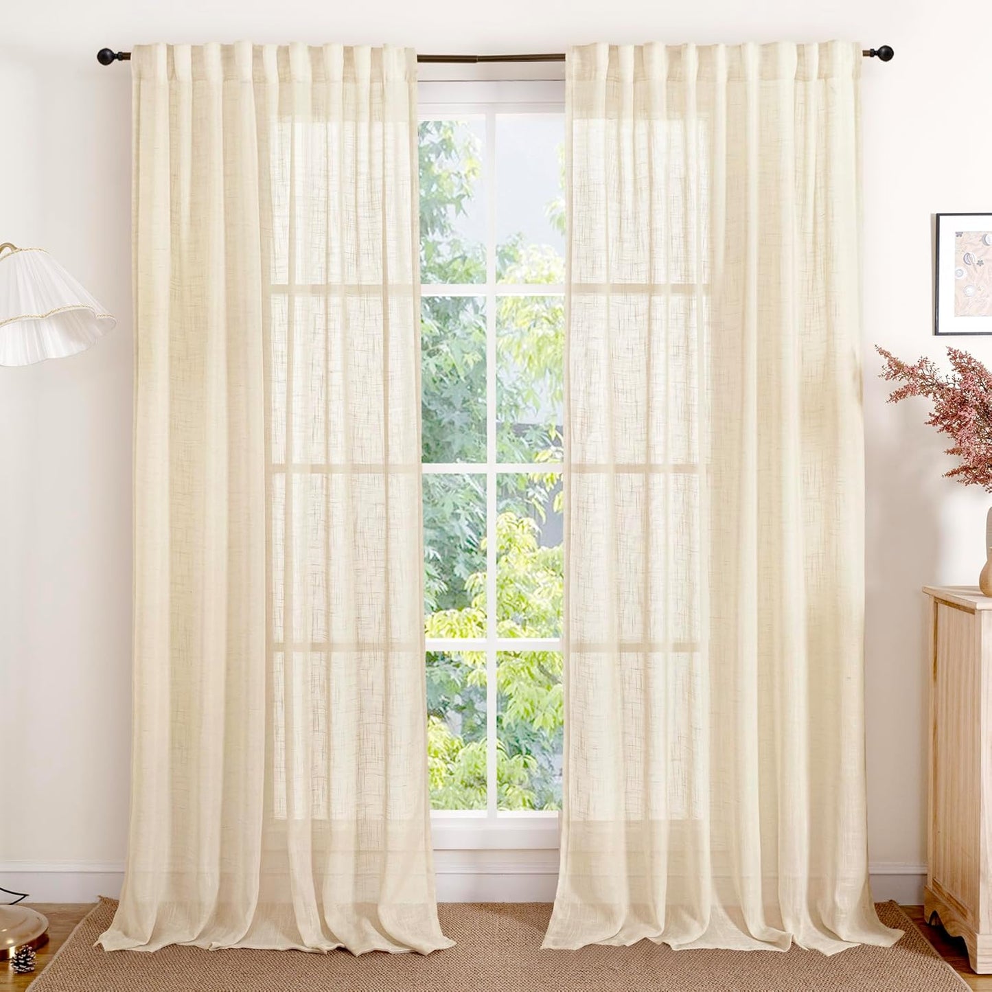 YoungsTex Beige Cream Linen Semi Sheer Curtains for Home