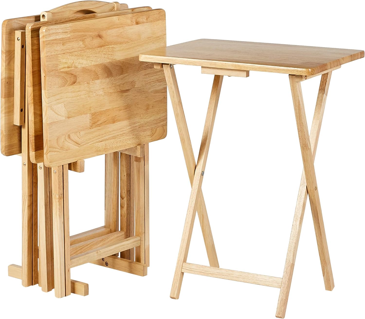 Basics Portable TV Dinner Tray Table Set - Space-Saving Storage Rack for Easy Dining