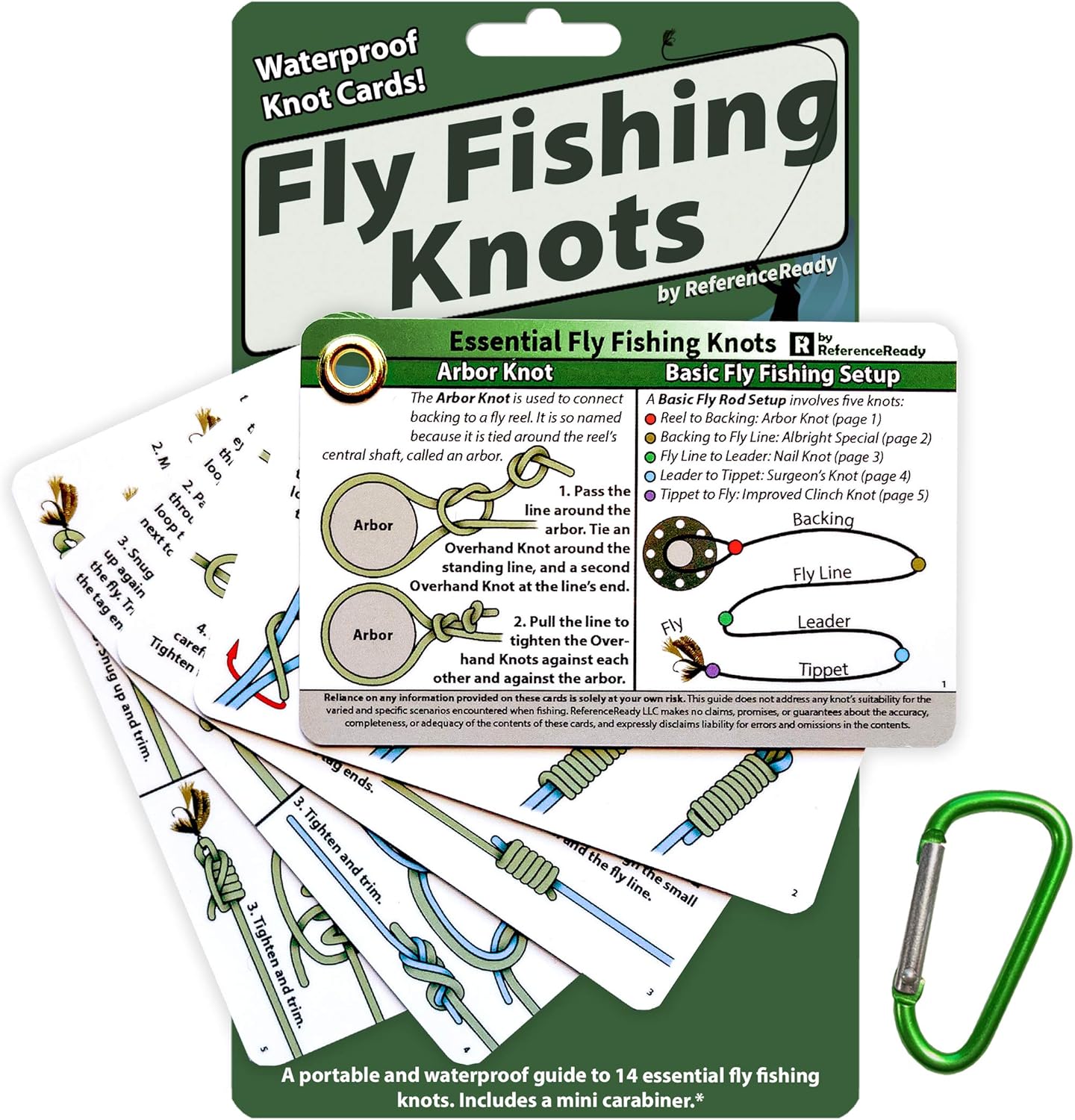 Waterproof Fly Fishing Knot Cards with Mini Carabiner