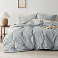 Bedsure 100% Washed Cotton Duvet Cover King Size - Pastel Blue Linen