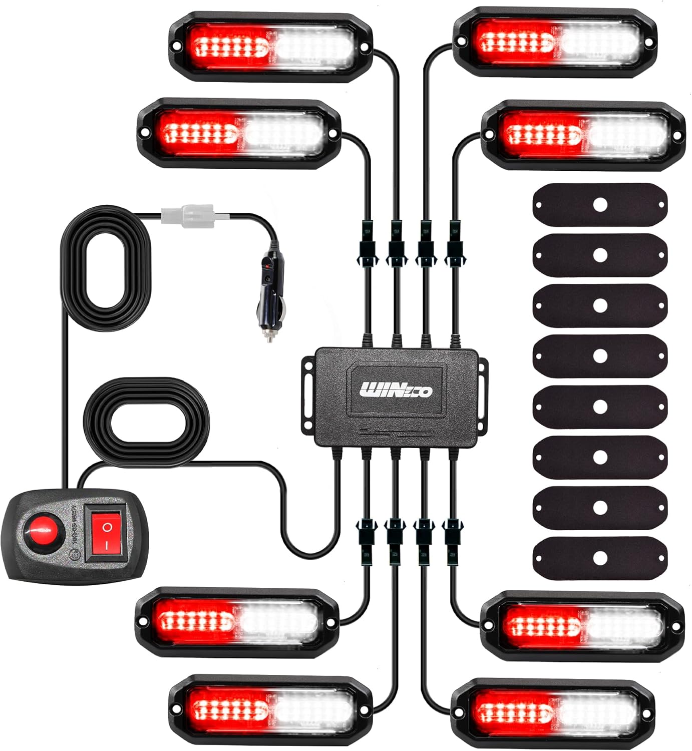 WINECO 8PCS LED Strobe Lights for Trucks and Vehicles - 12V