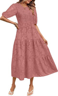 MEROKEETY Women's Puff Sleeve Smocked Floral Midi Dress - Flowy Tiered