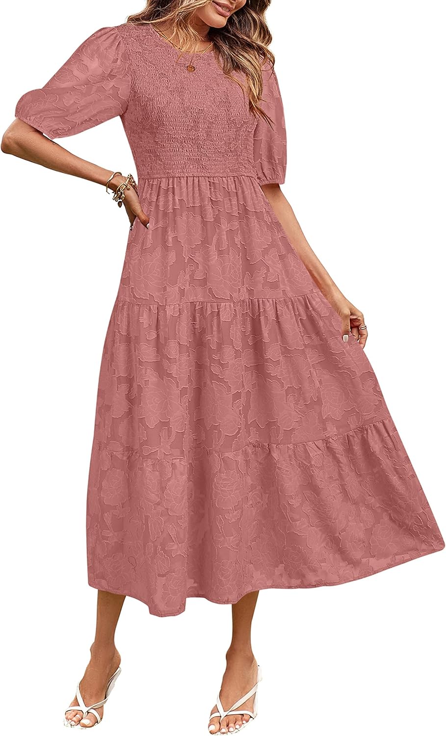MEROKEETY Women's Summer Puff Sleeve Floral Midi Dress Review