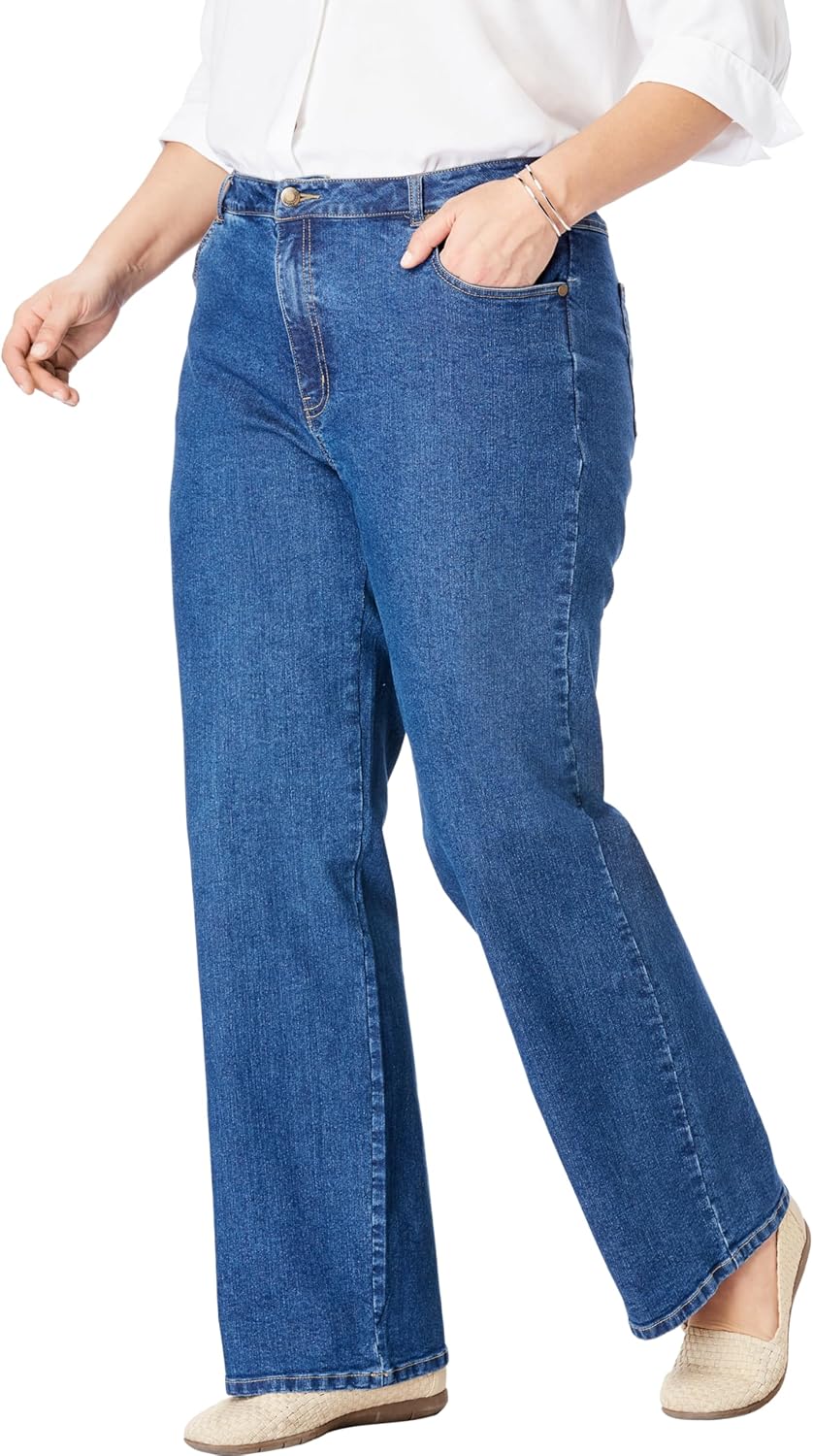 Plus Size Stretch Denim Wide-Leg Five-Pocket Jeans for Women