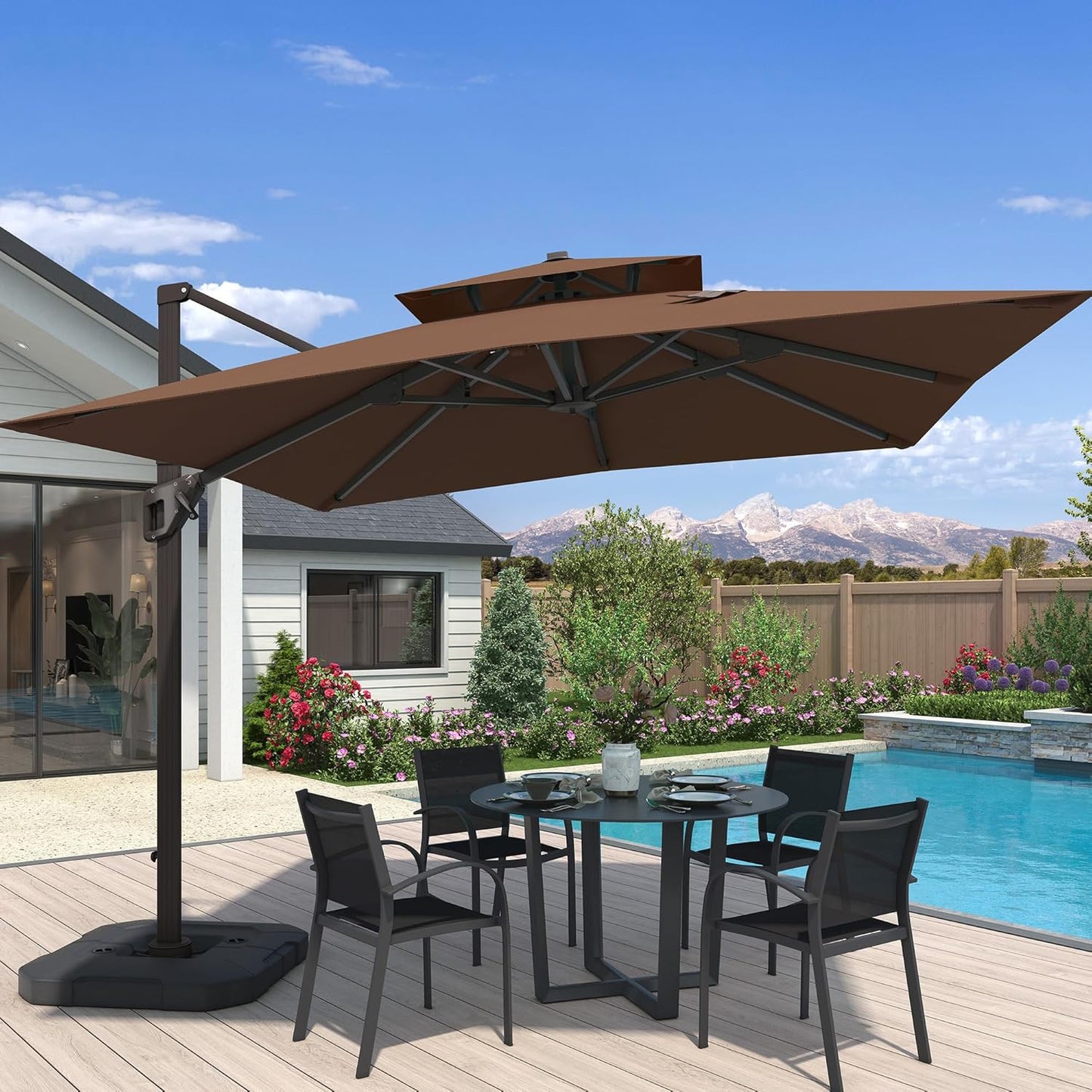 10x10 FT Cantilever Patio Umbrella for Garden and Pool Use