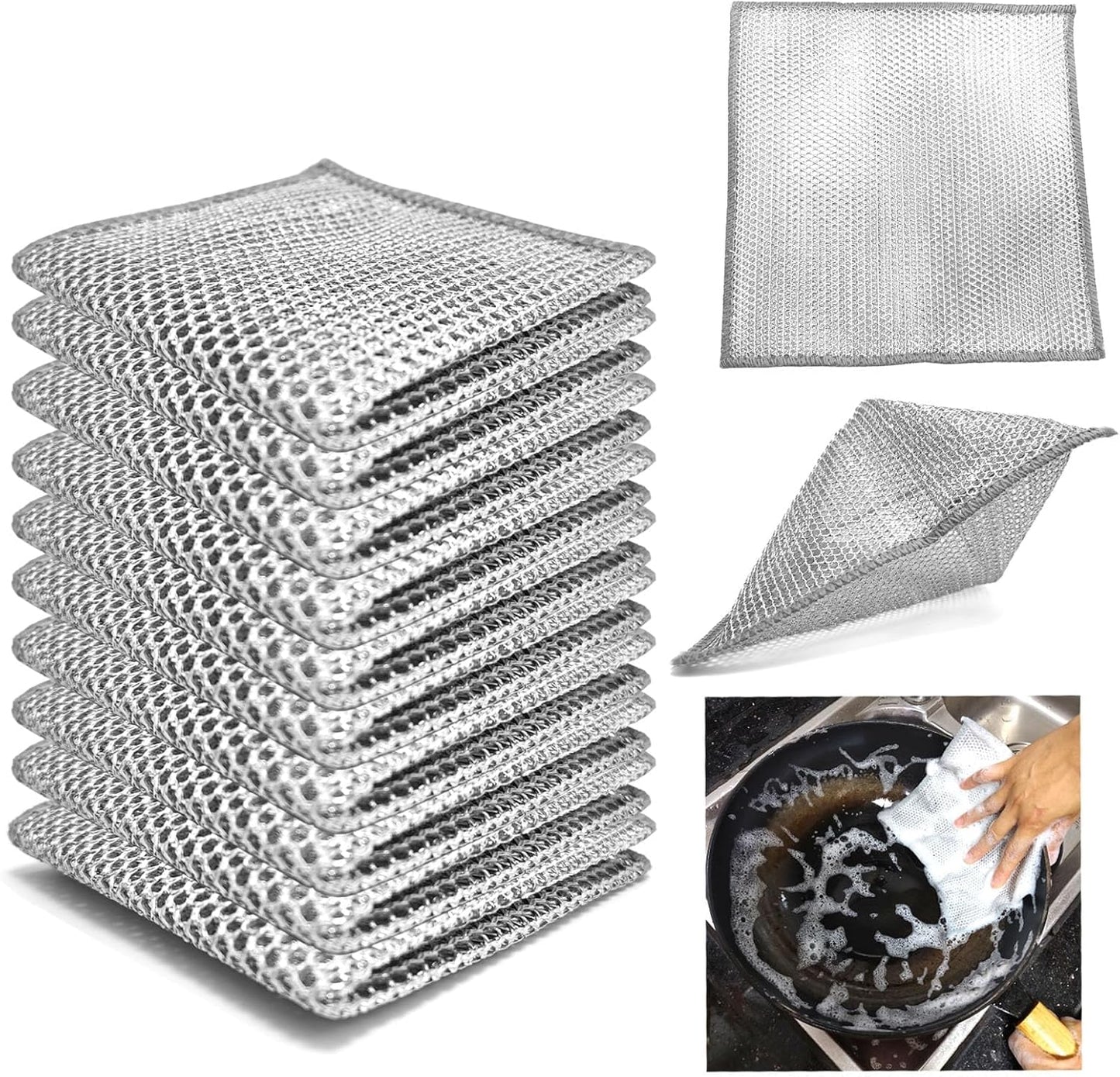 Scratch-Free Metal Wire Dish Cloths x10 - Kitchen Cleaning Essential!