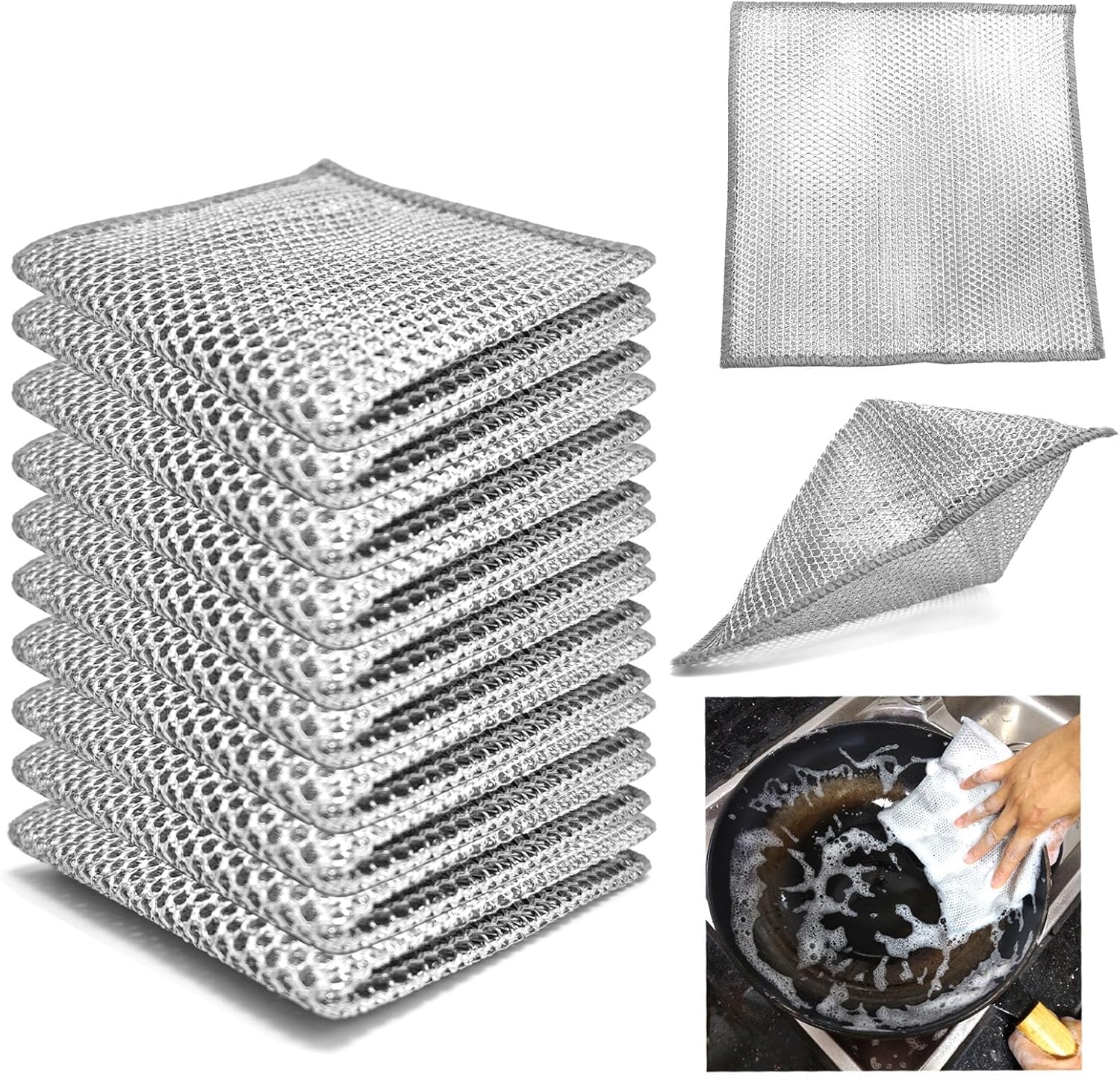 Scratch-Free Metal Wire Dish Cloths x10 - Kitchen Cleaning Essential!