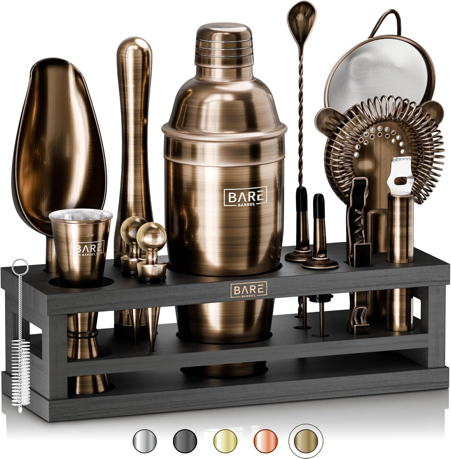 Bare Barrel Mixology Kit | 16-Pc Cocktail Set w/ 35 Recipes | Home Bartending Tools