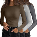 Ficerd 3 Pack Women's Ribbed Long Sleeve Tops - Slim Fit (Style 2RMZ)