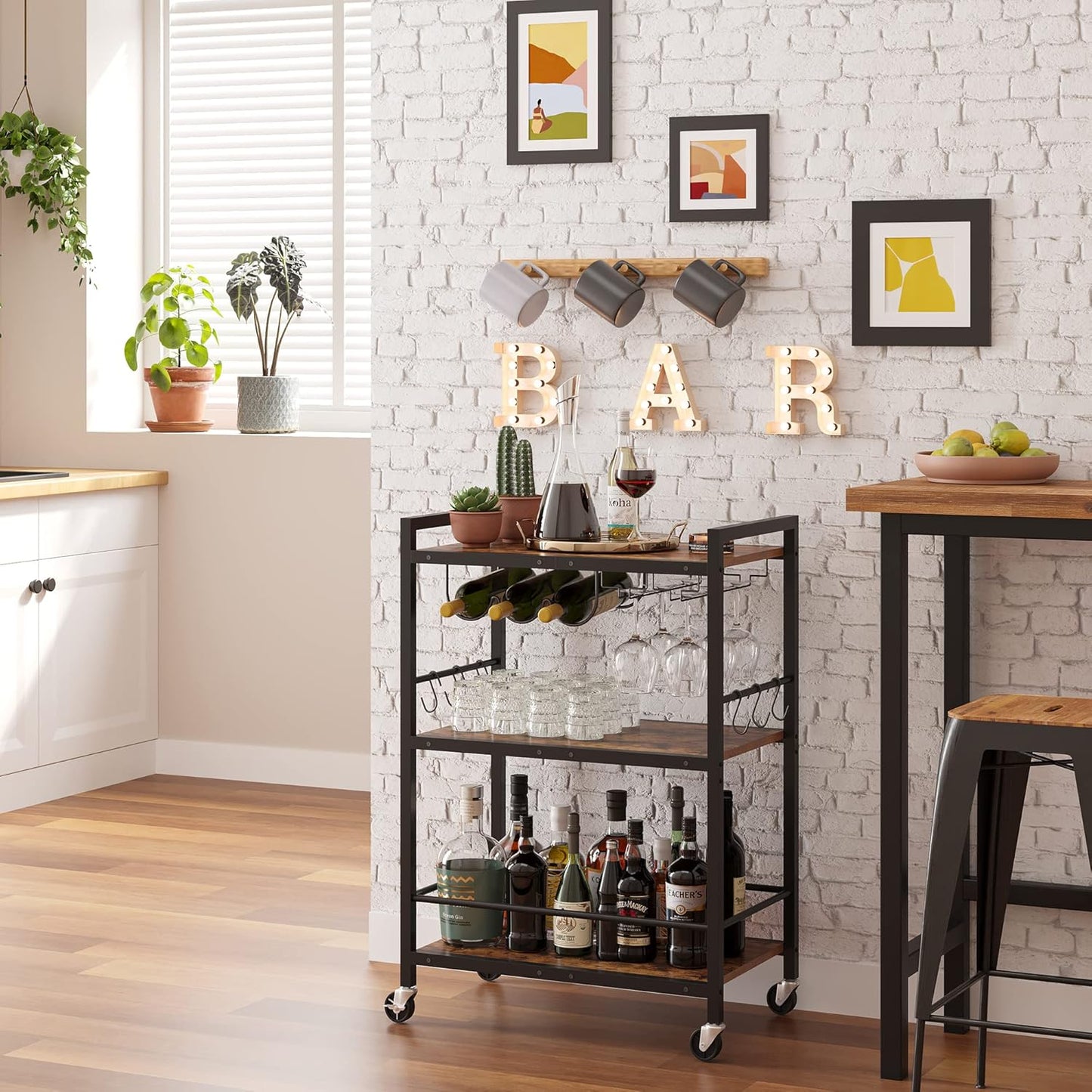 Mobile Kitchen Cart with Wine Rack - TUTOTAK